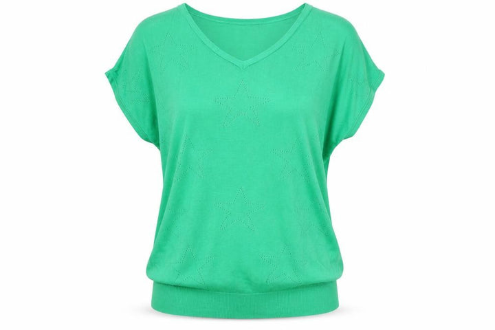 M&Co Women’s Green Size 10 Star Knit V-Neck Relaxed T-Shirt Top