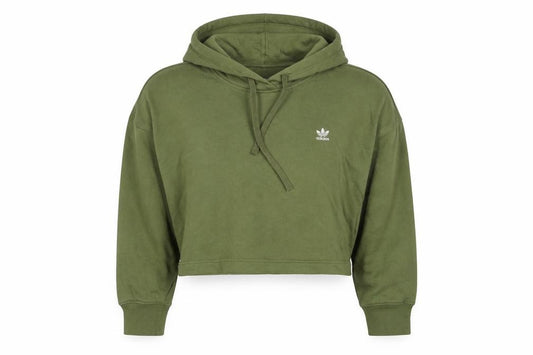 Front view of Adidas Women Green UK 10 Pullover Hoodie Trefoil Logo Long Sleeve