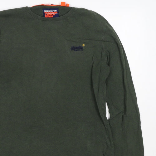 Superdry Mens Green L Long Sleeve Crew Neck Logo T-Shirt