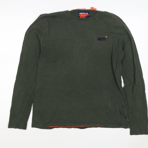 Superdry Mens Green L Long Sleeve Crew Neck Logo T-Shirt