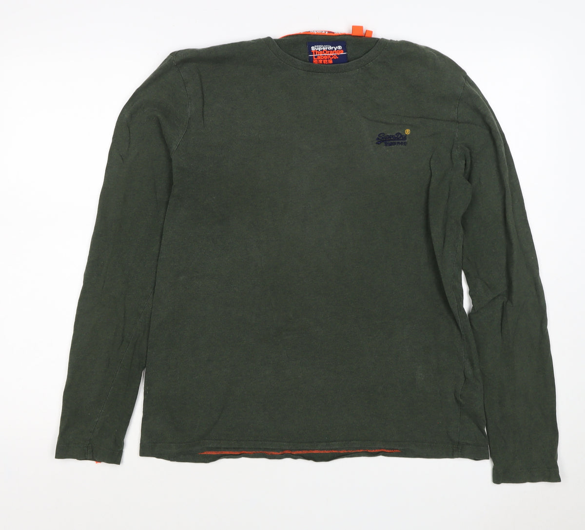 Superdry Mens Green L Long Sleeve Crew Neck Logo T-Shirt