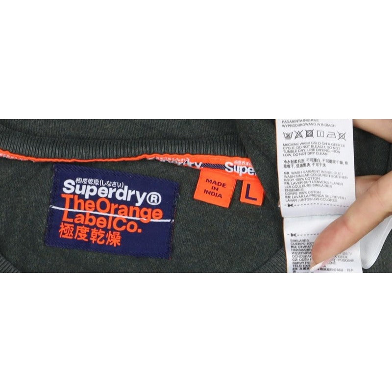 Superdry Mens Green L Long Sleeve Crew Neck Logo T-Shirt