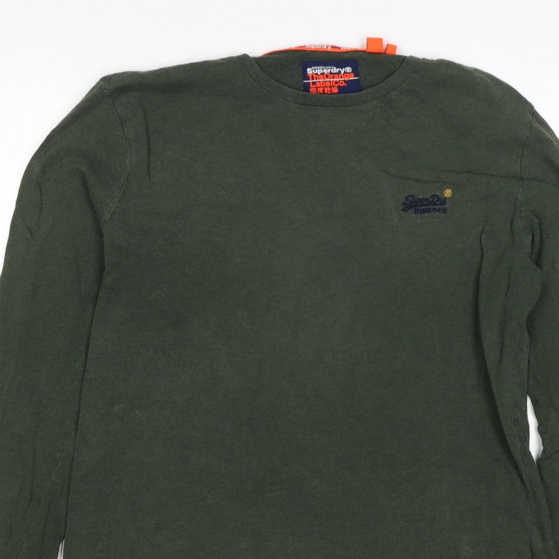Superdry Mens Green L Long Sleeve Crew Neck Logo T-Shirt