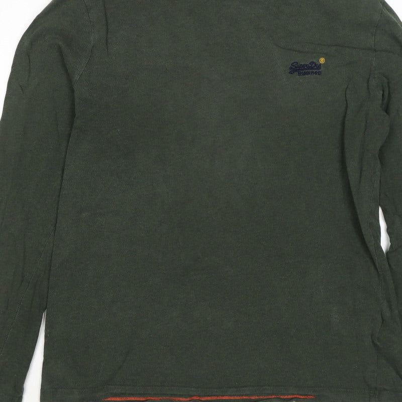 Superdry Mens Green L Long Sleeve Crew Neck Logo T-Shirt