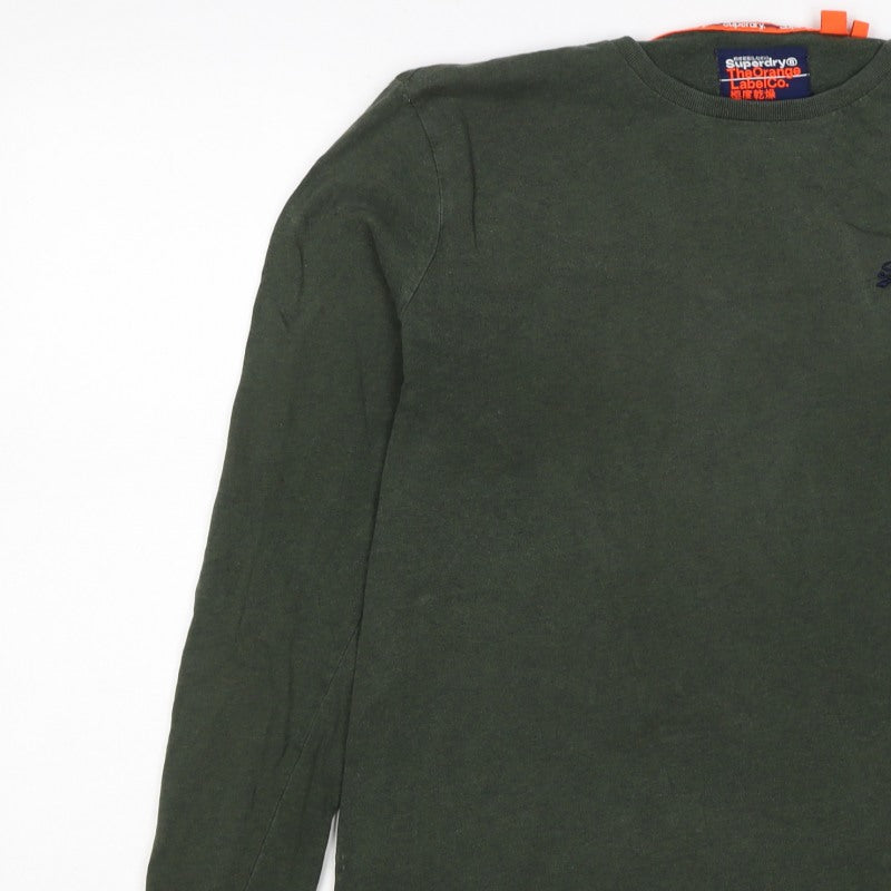 Superdry Mens Green L Long Sleeve Crew Neck Logo T-Shirt