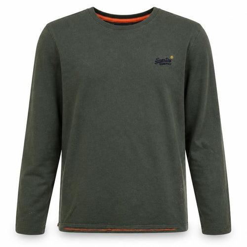 Superdry Mens Green L Long Sleeve Crew Neck Logo T-Shirt