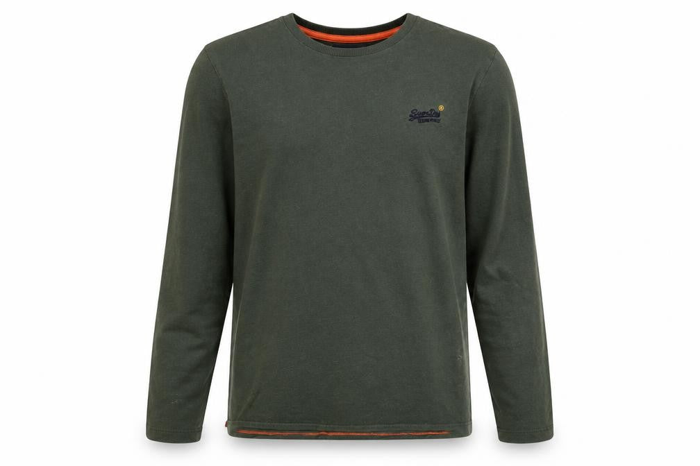 Superdry Mens Green L Long Sleeve Crew Neck Logo T-Shirt