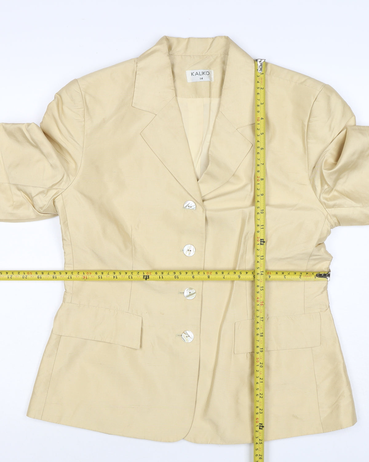 Brand and care label for Kaliko Women Ivory UK 14 Silk Lined Single-Breasted Blazer