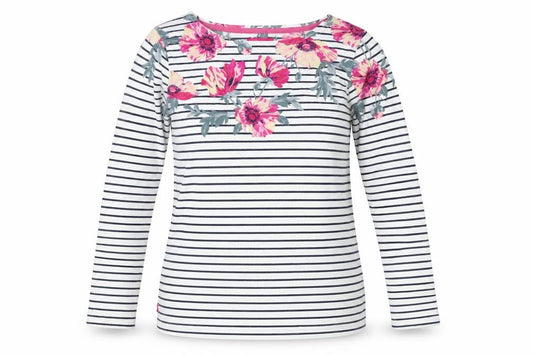 Joules Women Multicoloured UK 10 Floral Stripe Long Sleeve Jersey T-Shirt