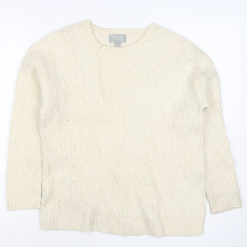 Pure Collection Women Ivory Cashmere Cable Knit Jumper UK 12