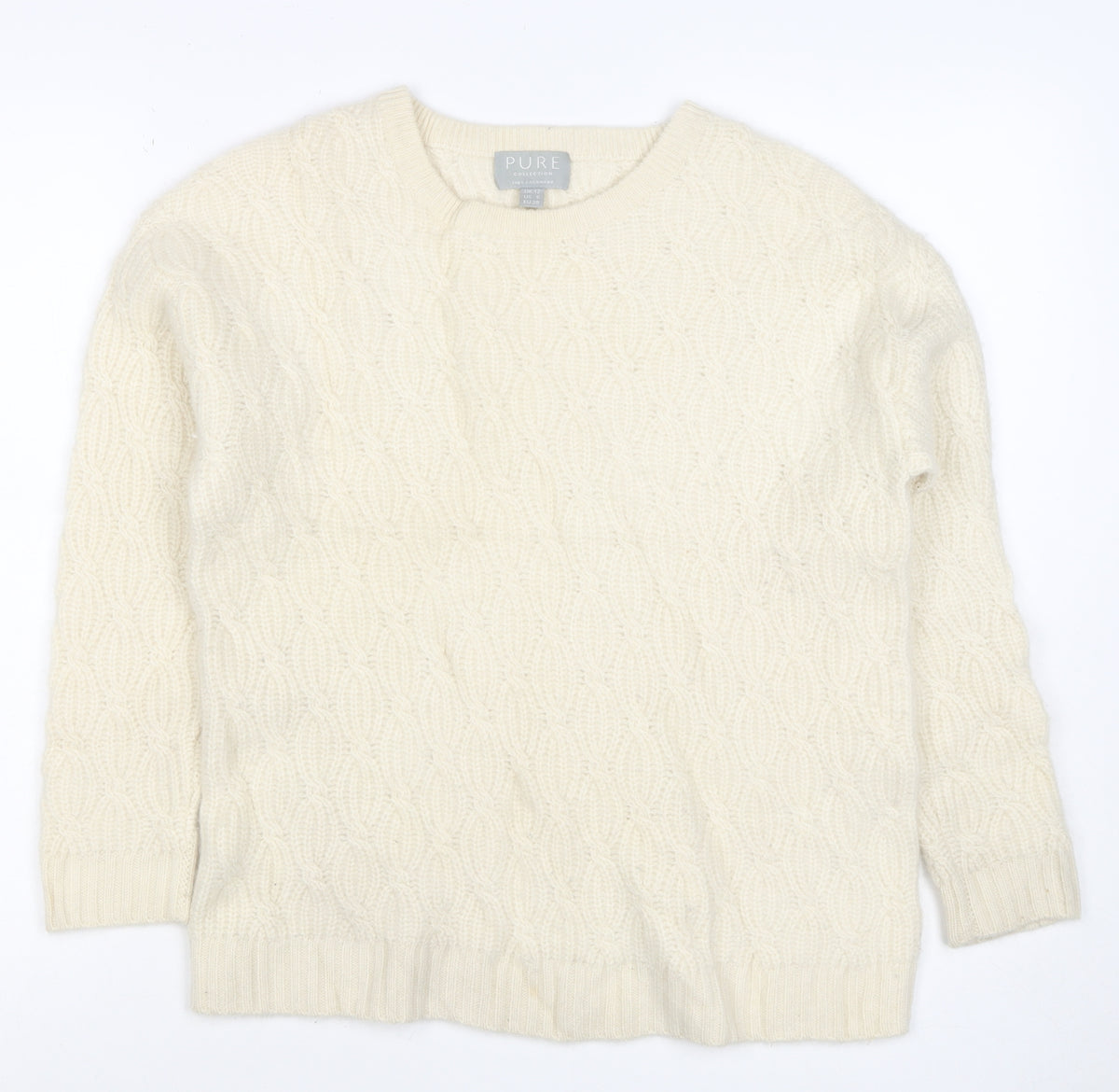 Pure Collection Women Ivory Cashmere Cable Knit Jumper UK 12