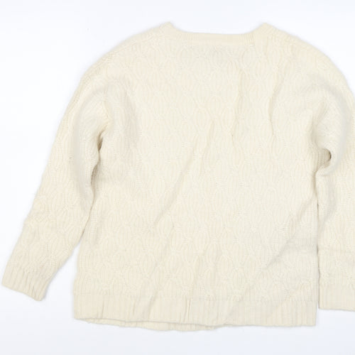 Pure Collection Women Ivory Cashmere Cable Knit Jumper UK 12