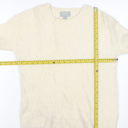 Pure Collection Women Ivory Cashmere Cable Knit Jumper UK 12