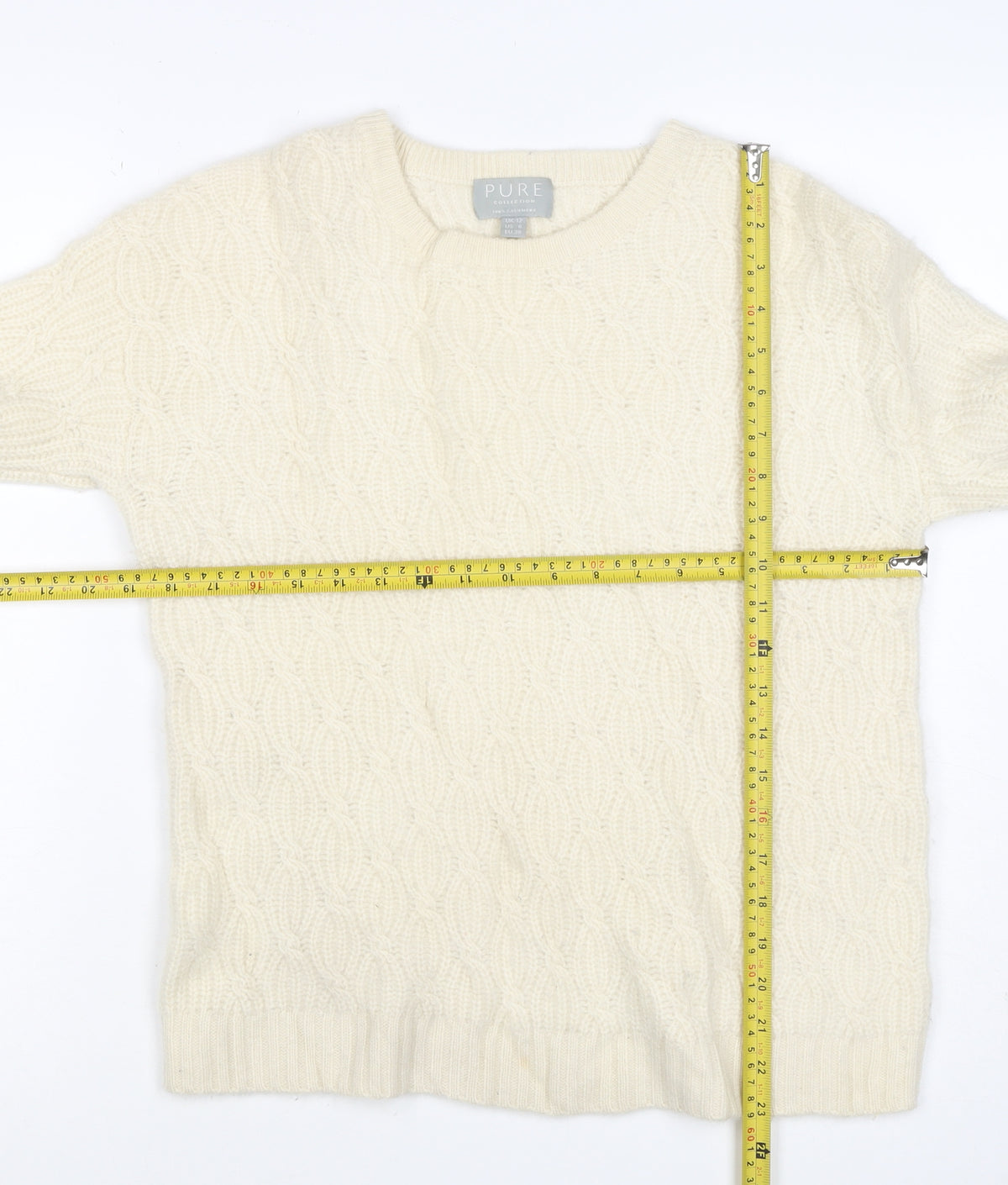 Pure Collection Women Ivory Cashmere Cable Knit Jumper UK 12