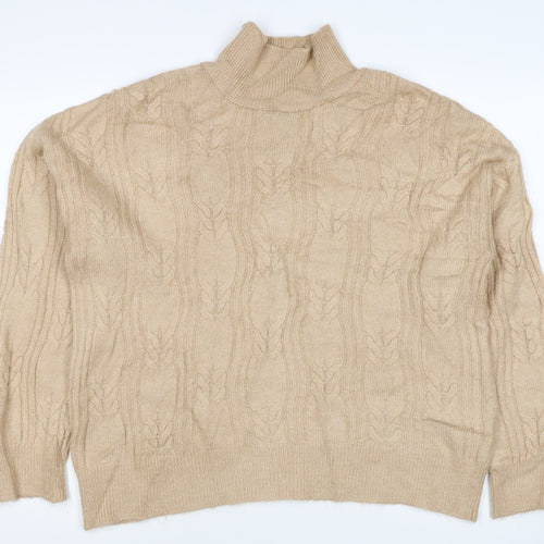 ASOS Design Women's Beige UK 10 Cable Knit Roll Neck Jumper