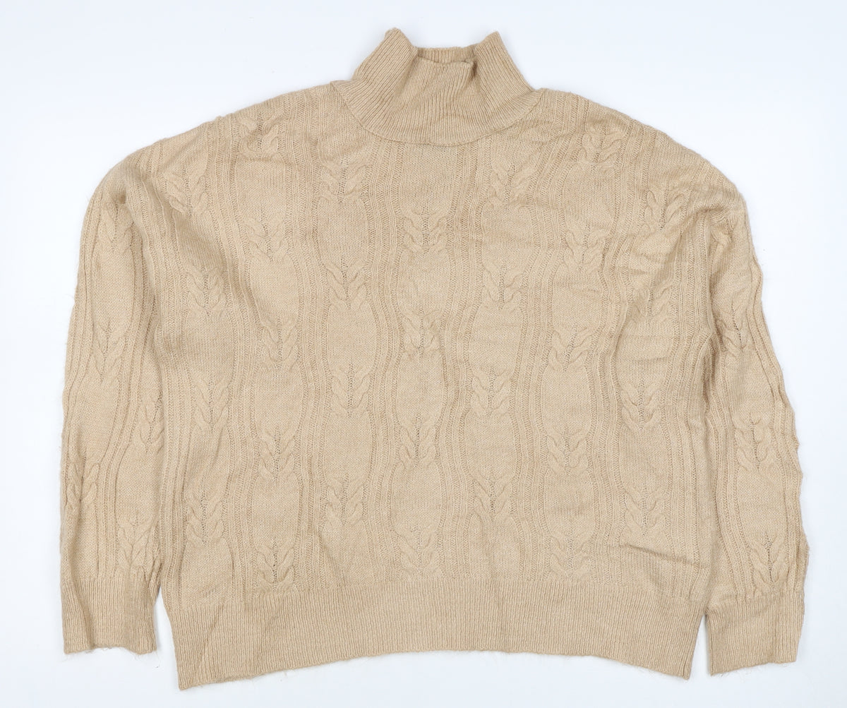 ASOS Design Women's Beige UK 10 Cable Knit Roll Neck Jumper