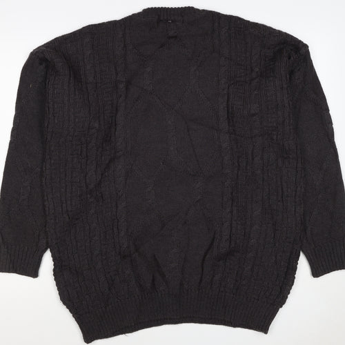 Burberrys Men Black XL Cable Knit Logo Crew Neck Wool Jumper