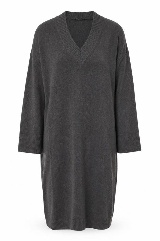 Front view of ASOS DESIGN Women Grey Knit V-Neck Jumper Dress, size 12-14