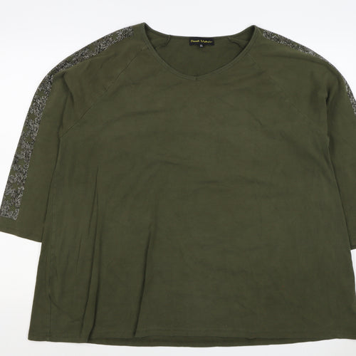 Frank Usher Women Green XL Star Rhinestone Raglan Jersey T-Shirt