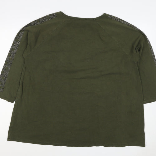 Frank Usher Women Green XL Star Rhinestone Raglan Jersey T-Shirt