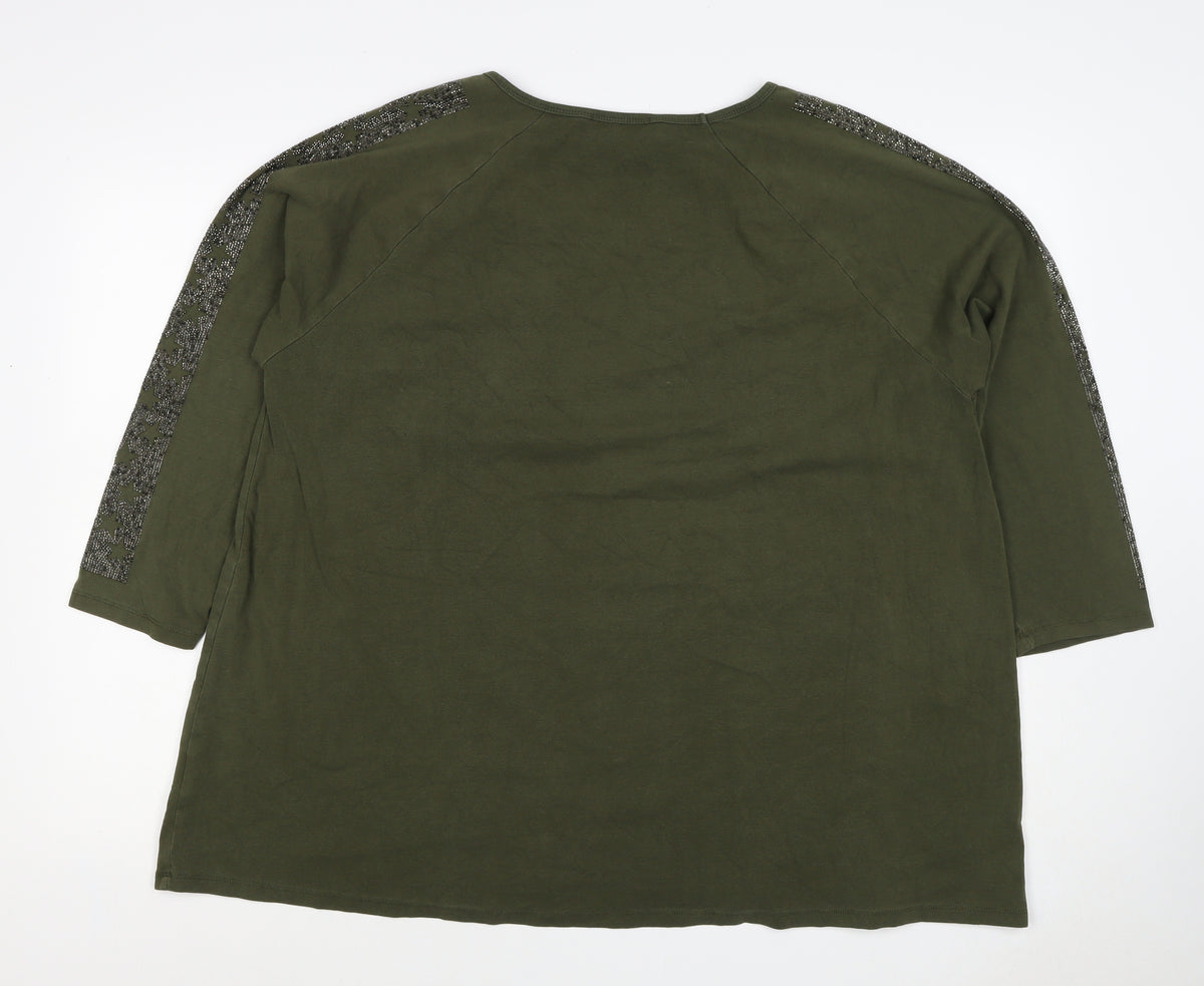 Frank Usher Women Green XL Star Rhinestone Raglan Jersey T-Shirt