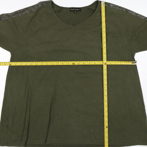 Frank Usher Women Green XL Star Rhinestone Raglan Jersey T-Shirt