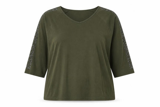 Frank Usher Women Green XL Star Rhinestone Raglan Jersey T-Shirt