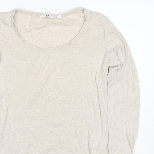 Uniqlo Women Beige XS Basic Scoop Neck Long Sleeve Jersey T-Shirt