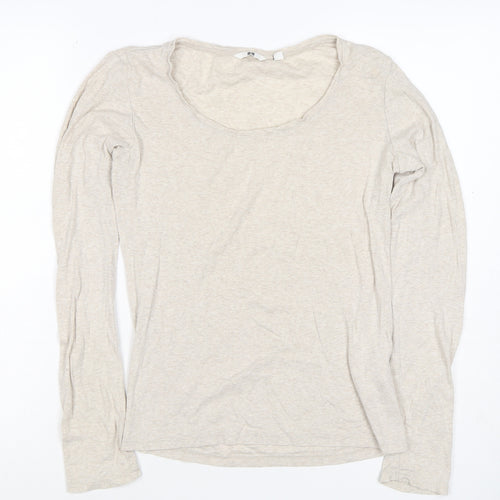 Uniqlo Women Beige XS Basic Scoop Neck Long Sleeve Jersey T-Shirt