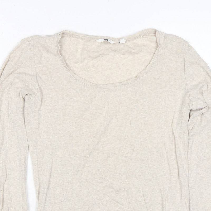 Uniqlo Women Beige XS Basic Scoop Neck Long Sleeve Jersey T-Shirt