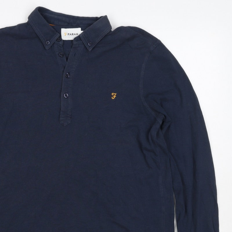 Additional view of Farah Men’s Blue M Long Sleeve Button-Down Logo Polo Shirt