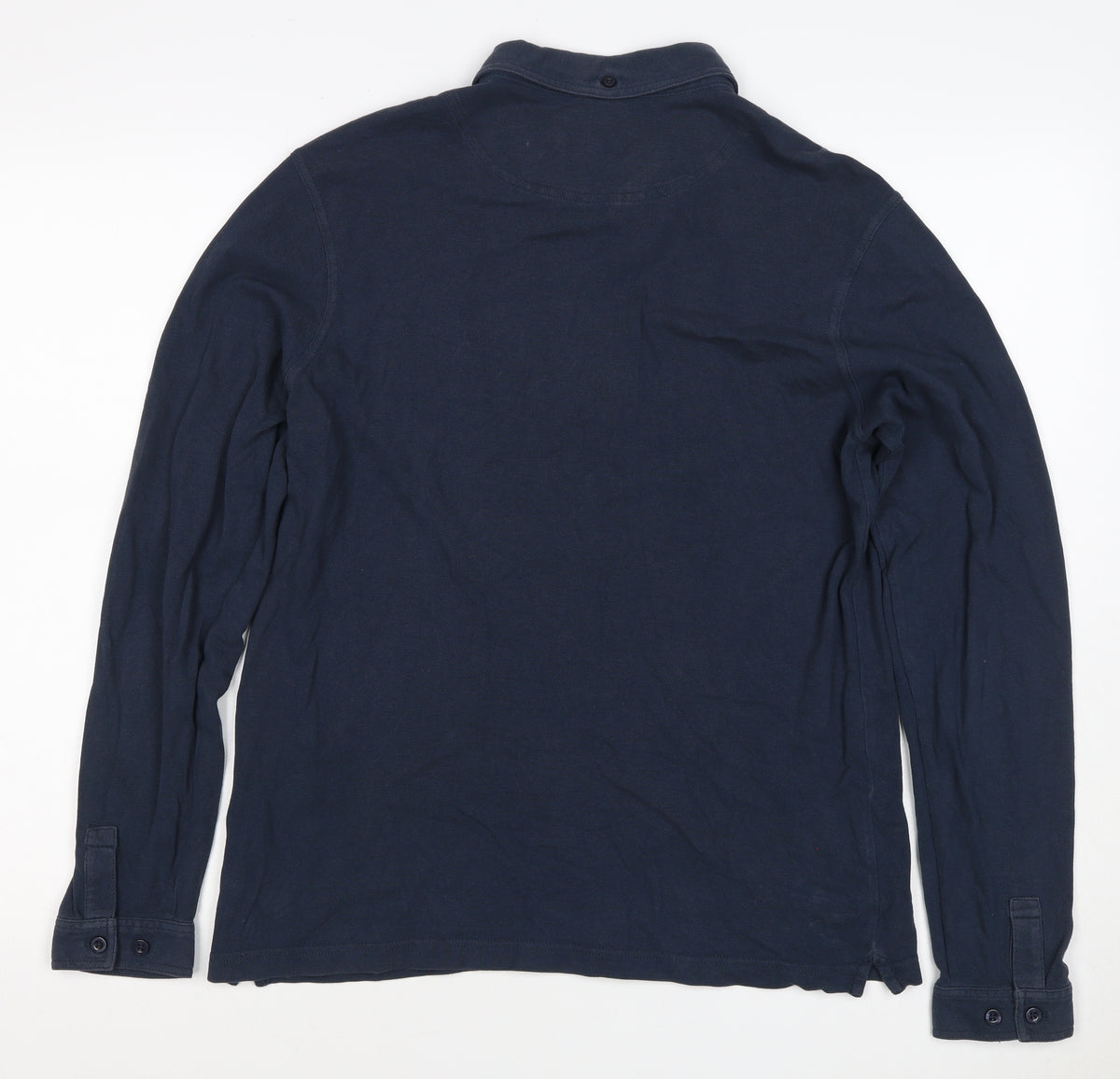 Close-up detail of Farah Men’s Blue M Long Sleeve Button-Down Logo Polo Shirt