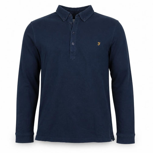 Farah Men’s Blue M Long Sleeve Button-Down Logo Polo Shirt