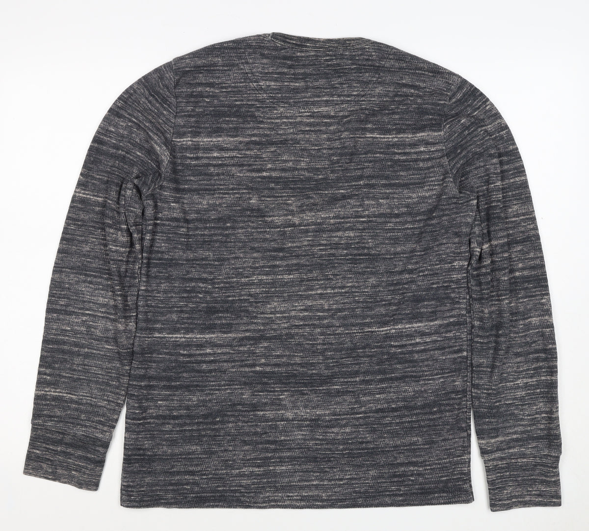 Close-up detail of Hollister Men’s Grey Marl Logo Crew Neck Pullover Sweatshirt M