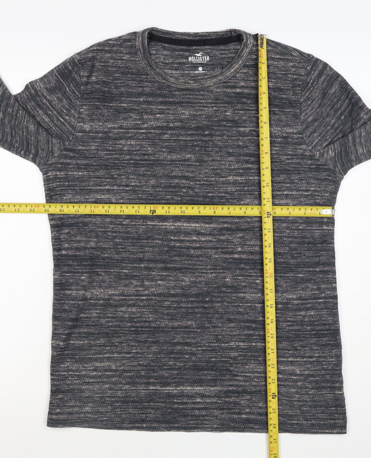 Brand and care label for Hollister Men’s Grey Marl Logo Crew Neck Pullover Sweatshirt M