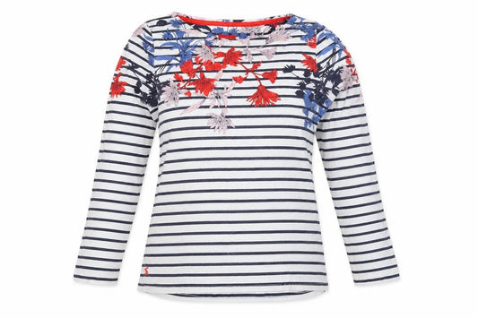 Joules Women’s Multicoloured UK 10 Floral Stripe Long Sleeve T-Shirt
