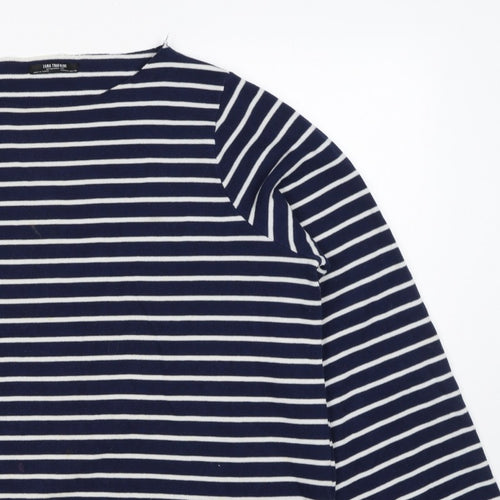 Zara Trafaluc Women Blue White M Striped Knit Boat Neck 3/4 Sleeve Top