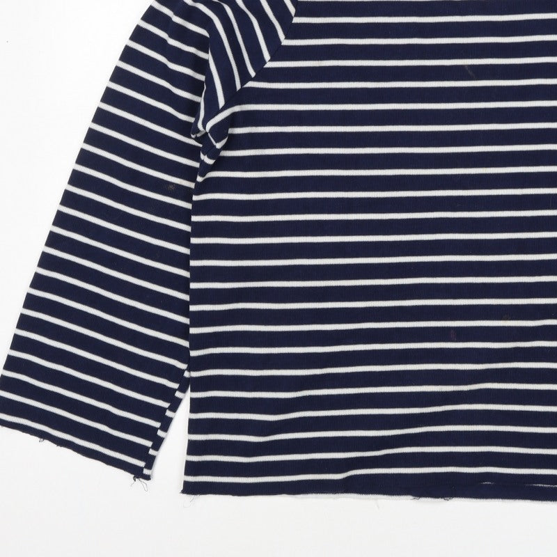 Zara Trafaluc Women Blue White M Striped Knit Boat Neck 3/4 Sleeve Top