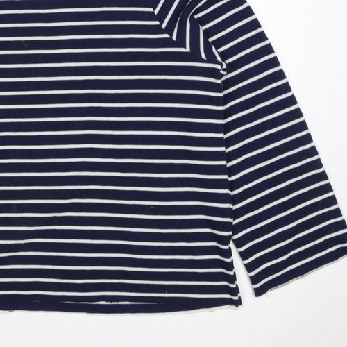 Zara Trafaluc Women Blue White M Striped Knit Boat Neck 3/4 Sleeve Top