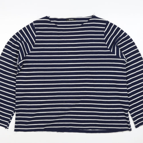 Zara Trafaluc Women Blue White M Striped Knit Boat Neck 3/4 Sleeve Top