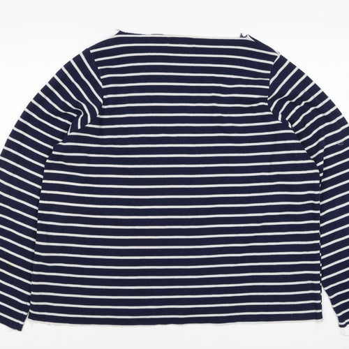 Zara Trafaluc Women Blue White M Striped Knit Boat Neck 3/4 Sleeve Top