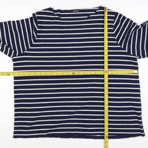 Zara Trafaluc Women Blue White M Striped Knit Boat Neck 3/4 Sleeve Top