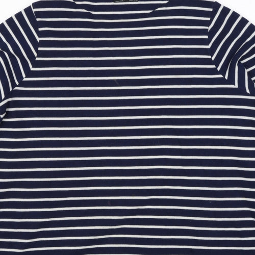 Zara Trafaluc Women Blue White M Striped Knit Boat Neck 3/4 Sleeve Top