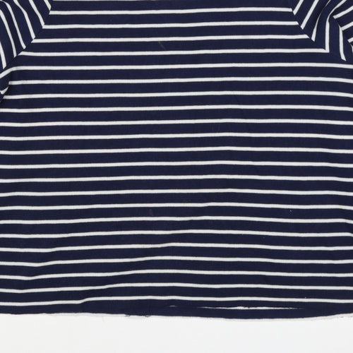 Zara Trafaluc Women Blue White M Striped Knit Boat Neck 3/4 Sleeve Top