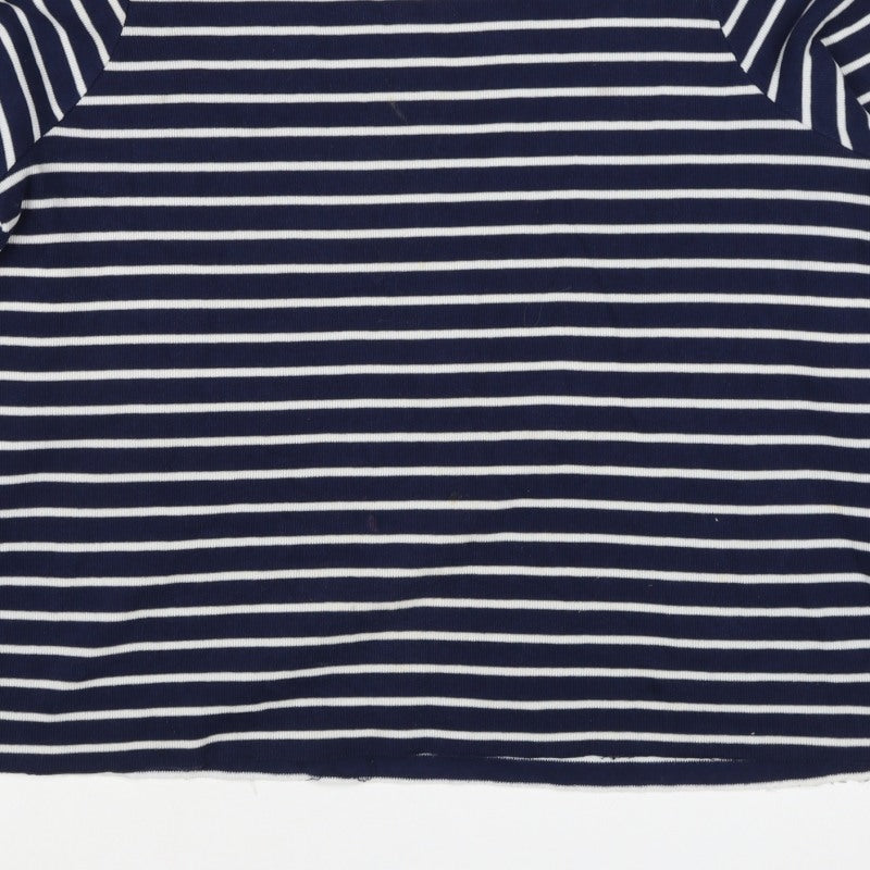 Zara Trafaluc Women Blue White M Striped Knit Boat Neck 3/4 Sleeve Top