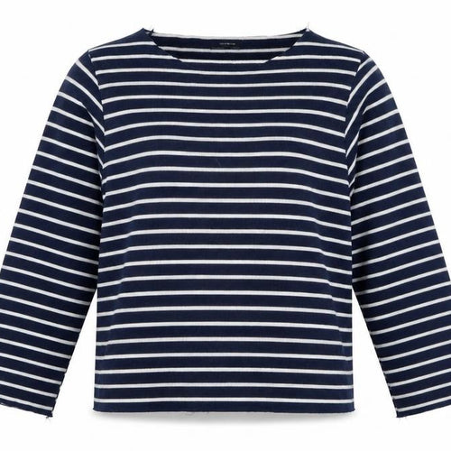 Zara Trafaluc Women Blue White M Striped Knit Boat Neck 3/4 Sleeve Top