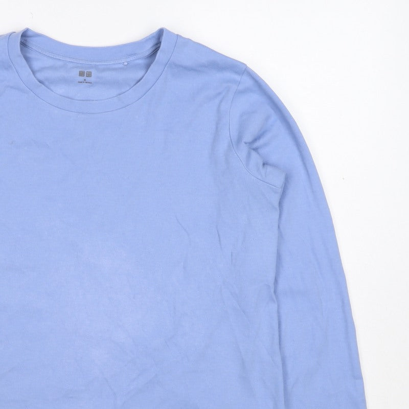Uniqlo Women Blue M Basic Crew Neck Long Sleeve Cotton T-Shirt