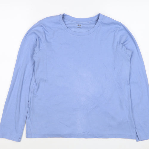 Uniqlo Women Blue M Basic Crew Neck Long Sleeve Cotton T-Shirt