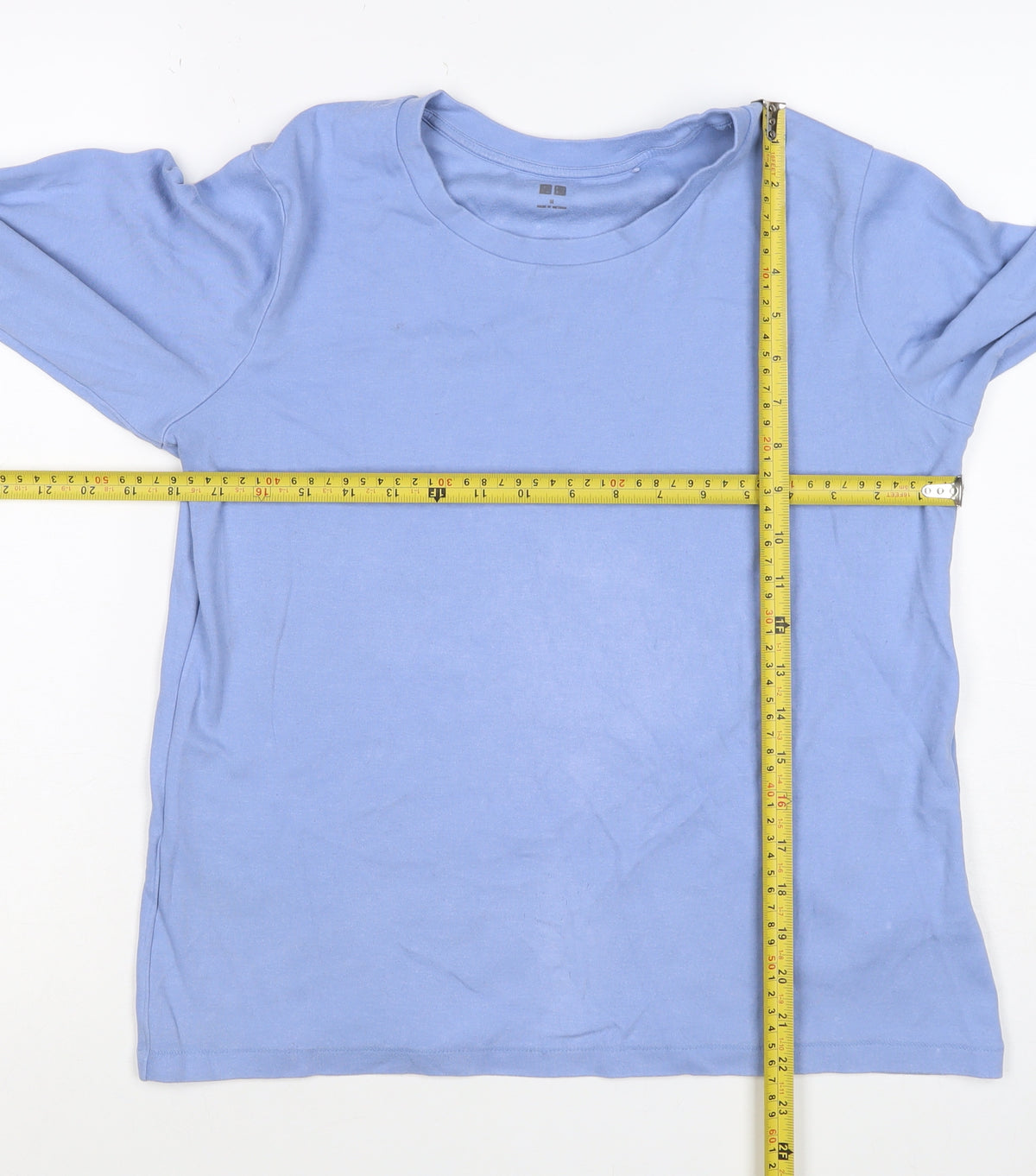 Uniqlo Women Blue M Basic Crew Neck Long Sleeve Cotton T-Shirt