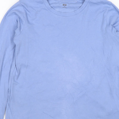 Uniqlo Women Blue M Basic Crew Neck Long Sleeve Cotton T-Shirt